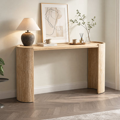63"Modern Curved Console Table, Sofa Table with Rounded Capsule Top & Arched Side Panels, Wabi‑Sabi Entryway Hallway Table