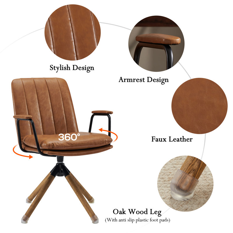 Jadd Swivel Faux Leather Home Office Task Desk Chair, Brown