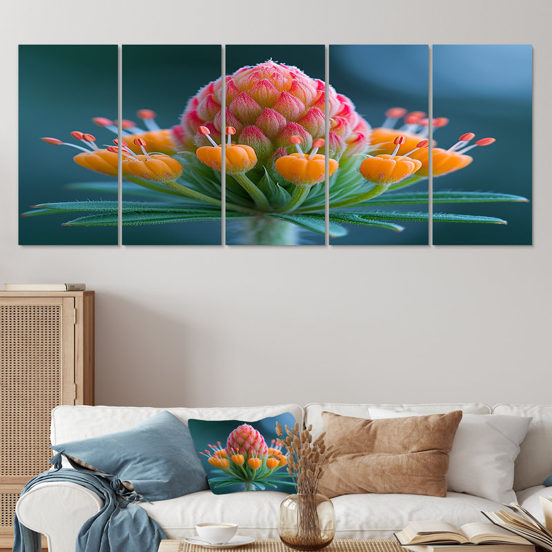 Macro de fleurs dans la nature - ensemble de 5 décorations murales fleurs, H 32 po x l 80 po