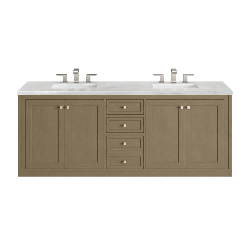 Chicago 72'' W Double Vanity, White Zeus, 8" Widespread, Walnut Whisper