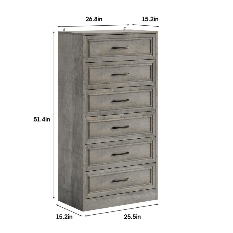 6 Drawer Wide Dresser For Bedroom, Gray