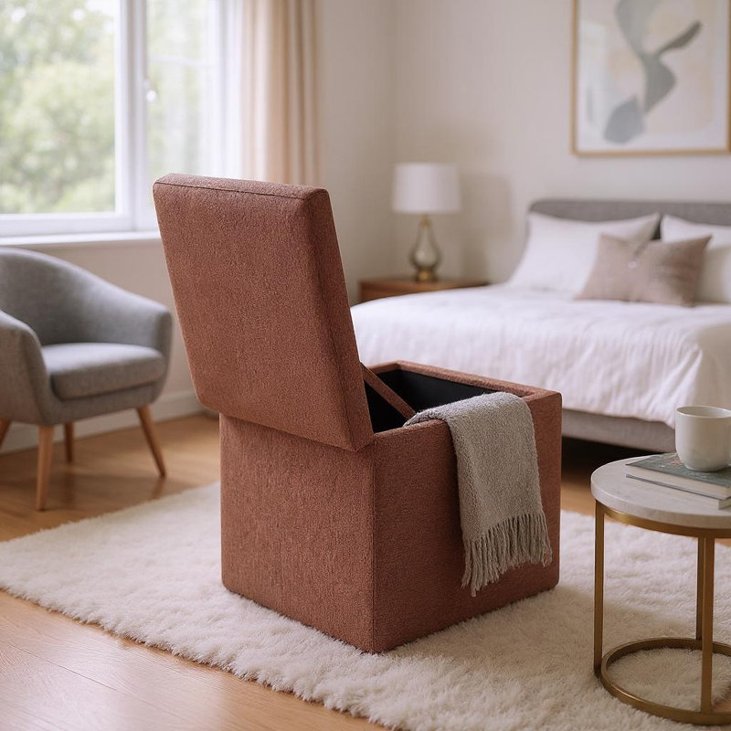 Repose-pieds de rangement en lin texturé avec pieds en caoutchouc noir - siège carré compact avec rangement caché, 16,54 po x 16,54 po x 17,32 po