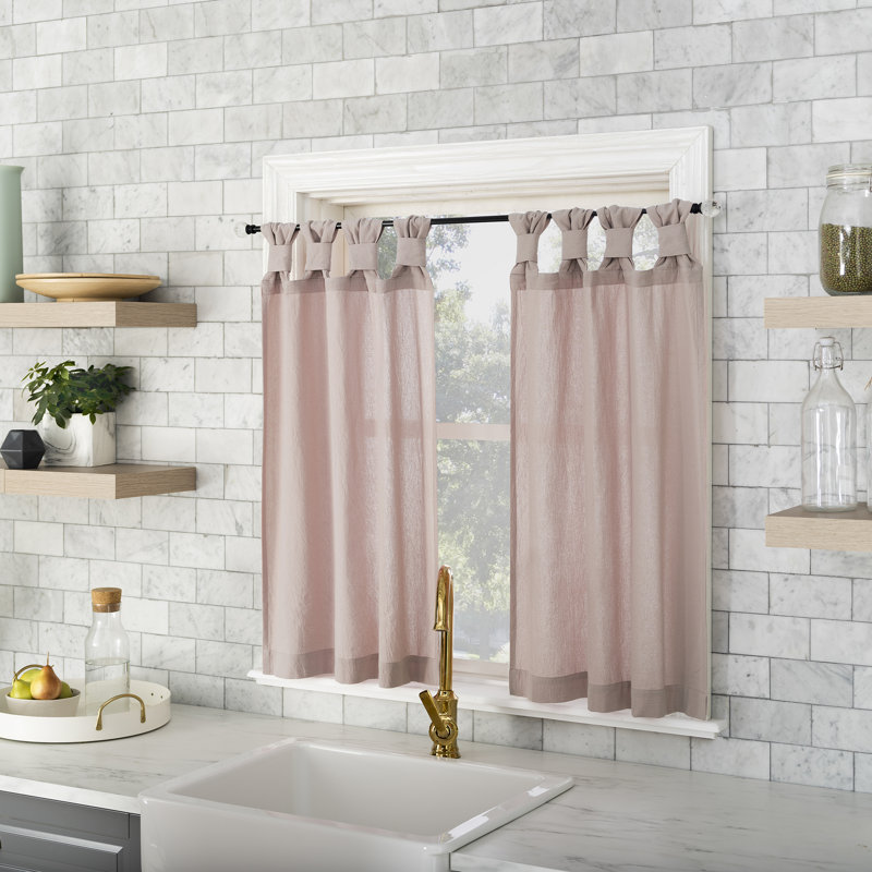 Archaeo Sarro Washed Cotton Semi-Sheer Tab Top Kitchen Curtain Tier Pair, 52" W x 45" L, Rose Quartz