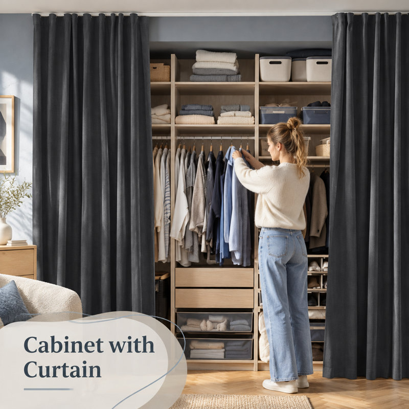 Ensemble de rail flexible fixé au plafond, associé à un rideau occultant extra-large pour préserver l'intimité de la chambre ; comprend 1 rideau noir et une tringle blanche, dimensions : L 8,3 x H 7 pi.