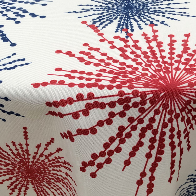 Peaslee Celebration Fireworks Easy-Care Fabric Tablecloth (70" Round), White