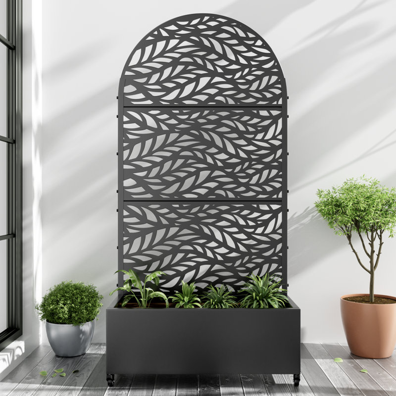Boîte à fleurs en métal avec treillis et roues Arch, H 73 po x l 35 po x P 16 po