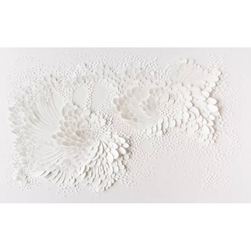 Embossed White Paper Flower Blossom Removable Wallpaper, 75" L x 112" W
