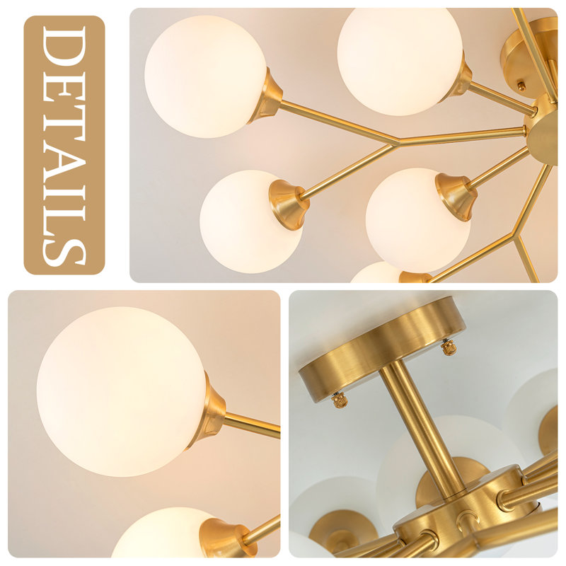 Murtie Sputnik Glass Semi Flush Mount , Gold, 8.27" H x 38.58" W x 38.58" D