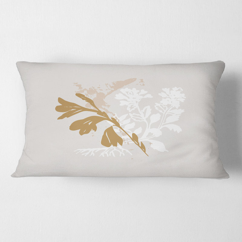 Minimal Botanical Design In Brown And White Floral Lumbar Pillow