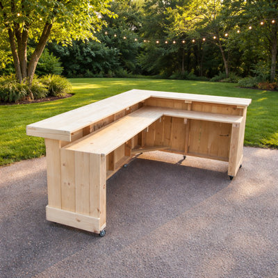 WakeSetter 8x4 U-Shape Home Bar with Two-Tier Bartop, Storage Shelves & Footrest for Entertaining