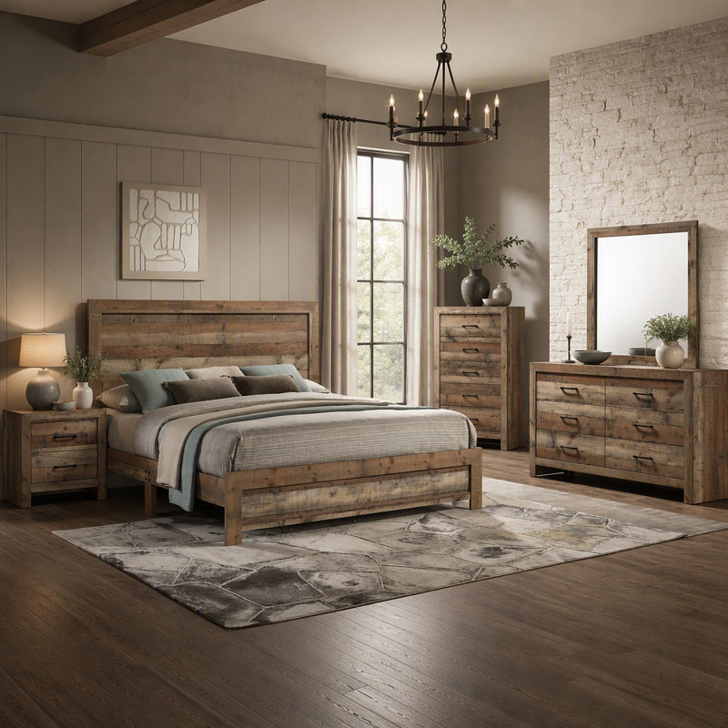 Mobilier de chambre à coucher en bois à 1 tiroir de style rustique avec 1 tiroir