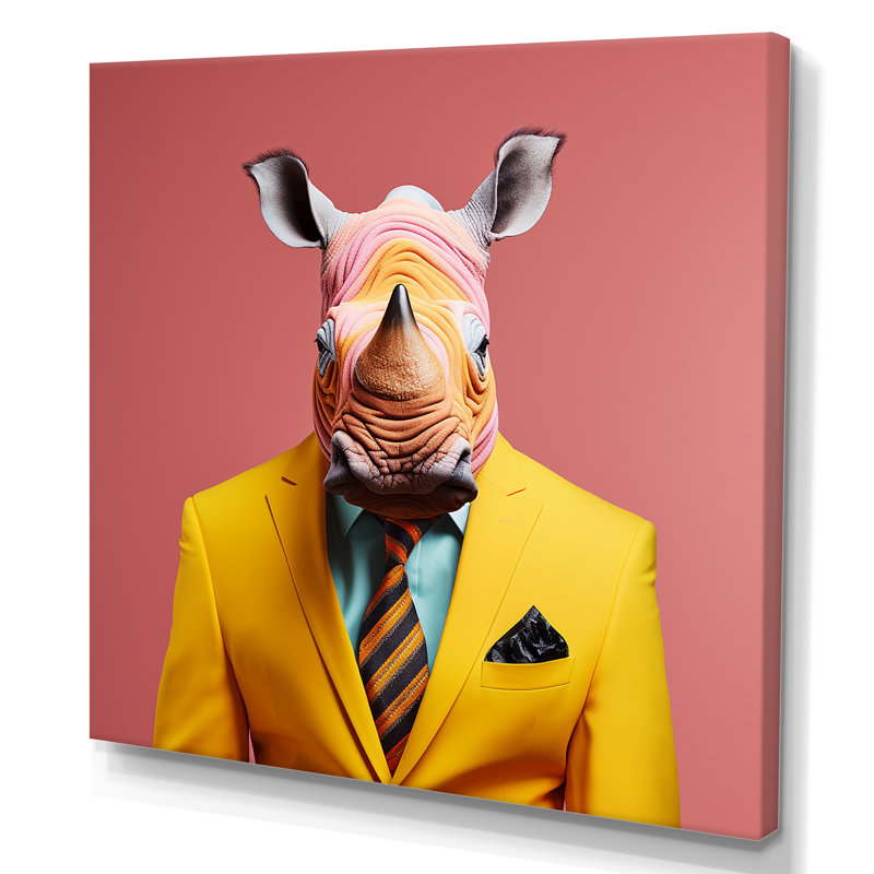 Art mural en forme de rhinocéros, H 36 po x l 36 po x P 1,5 po, Toile tendue
