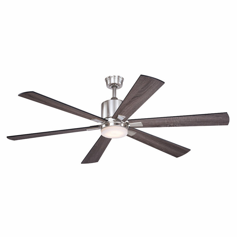 Ventilateur de plafond d'extérieur à montage sur tige en nickel satiné de 72 po avec pales réversibles en bois de grève noir, ensemble d'éclairage à DEL à intensité variable et télécommande, 3 vitesses, moteur à courant continu écoénergétiq