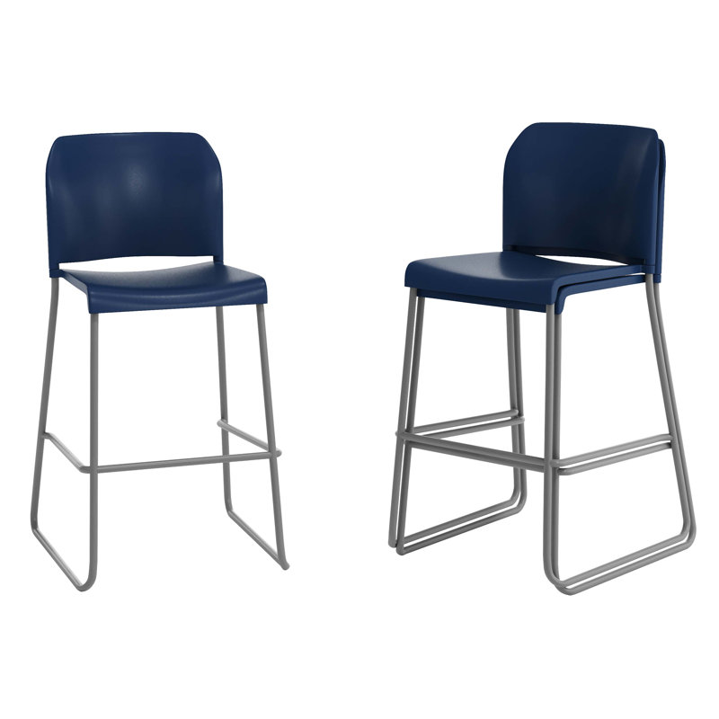 Tabourets de bar, dossiers profilés et bases de traîneau en plastique commercial, Siège bleu / cadre gris