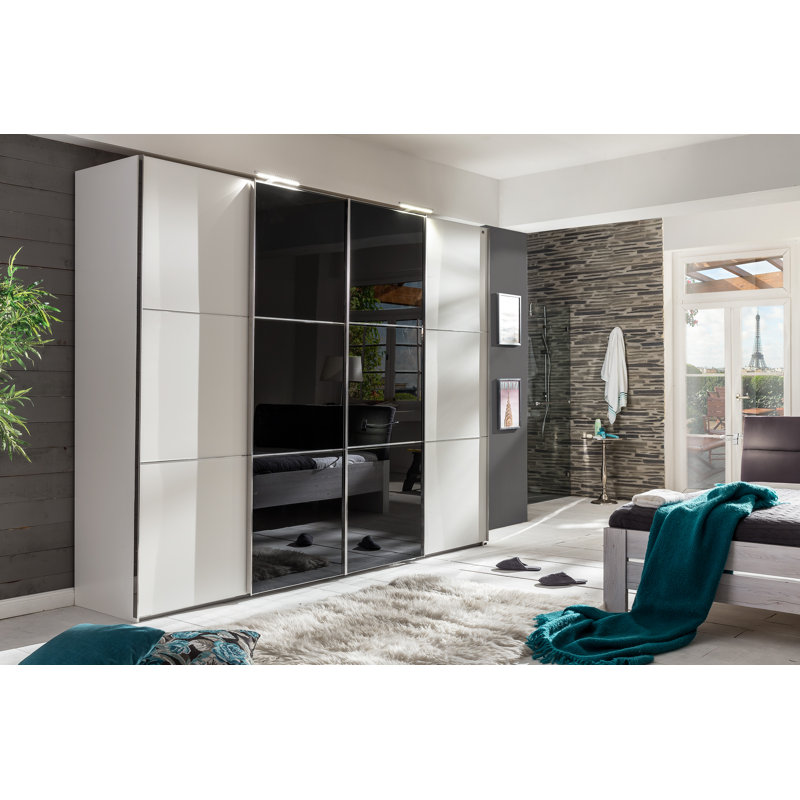 Caouette 4 Door Manufactured Wood Wardrobe, Black/Alpine white