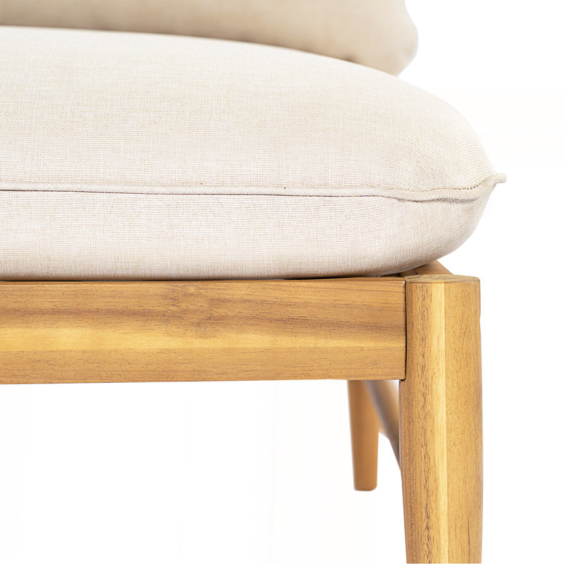 Canapé d'extérieur en forme de L en bois d'acacia, finition teck clair avec coussin beige