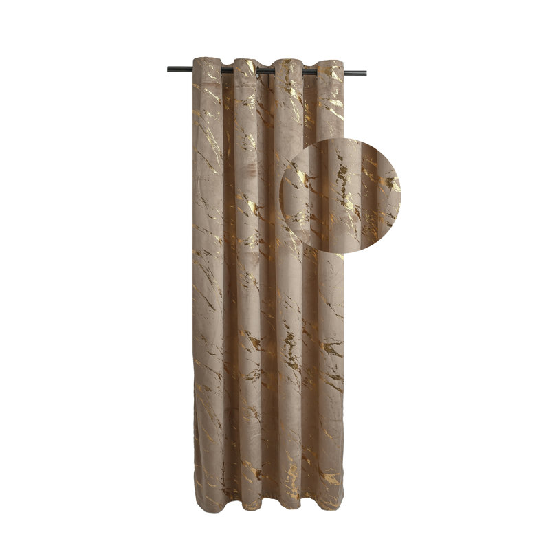 Harto Velvet Room Darkening Curtain Single Panel, Beige/Gold