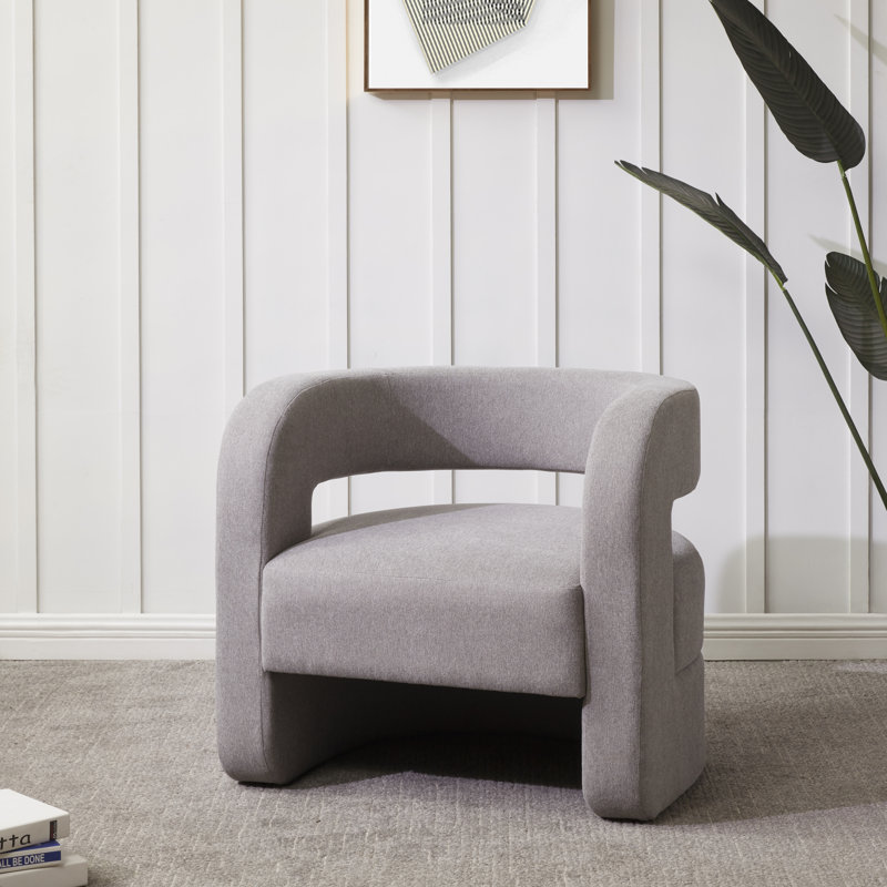 Fauteuil demi-tonneau l 32 "Anissa, Mélange de lin gris clair
