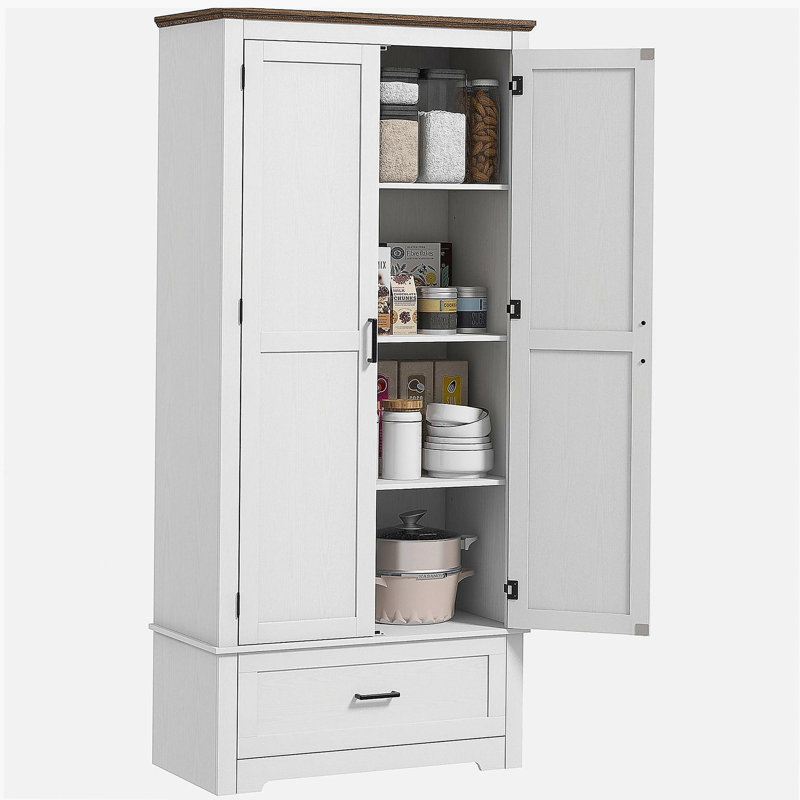 HOMCOM 69-inch Tall Kitchen Storage Cabinet, with 2 Doors, Drawer, and Adjustable Shelves Farmhouse Style Freestanding Storage Cabinet, White