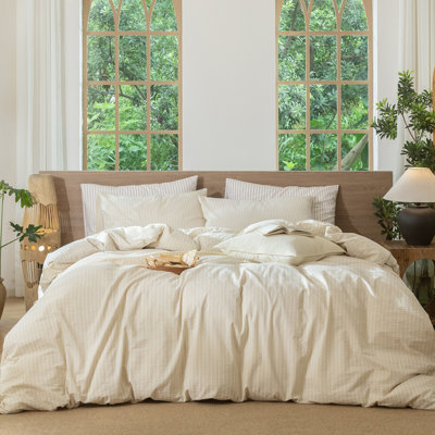Striped Duvet Cover Set 100% Washed Cotton Linen Like Textured