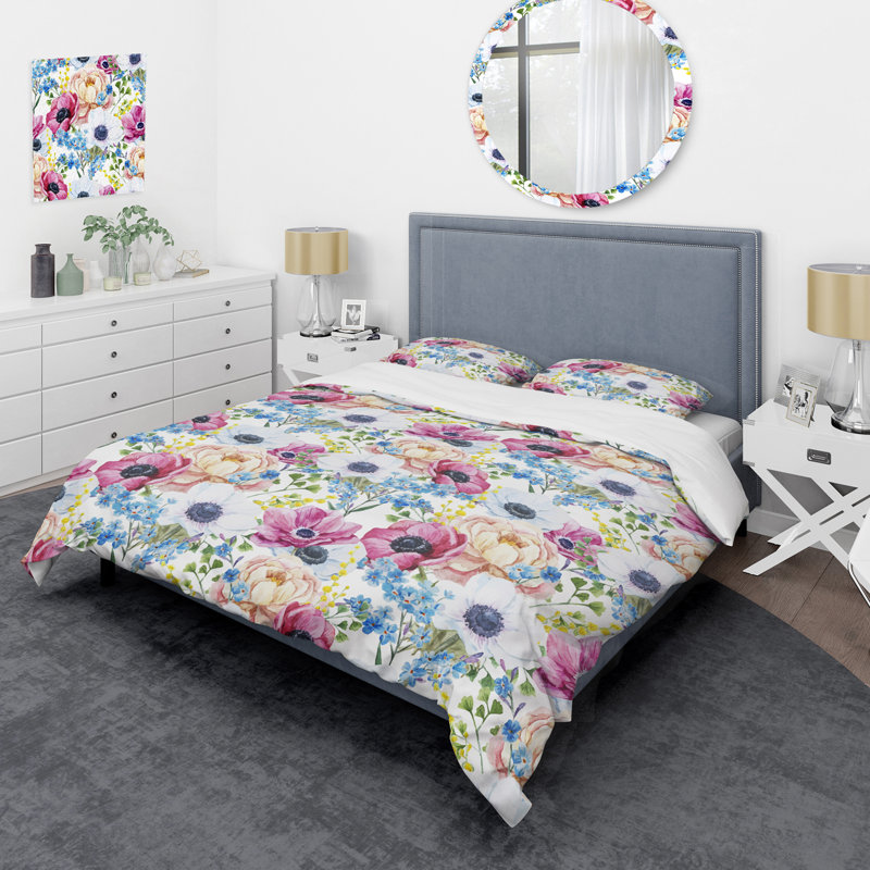 Ensemble de housse de couette en microfibre rose / bleu / ivoire 3 pièces