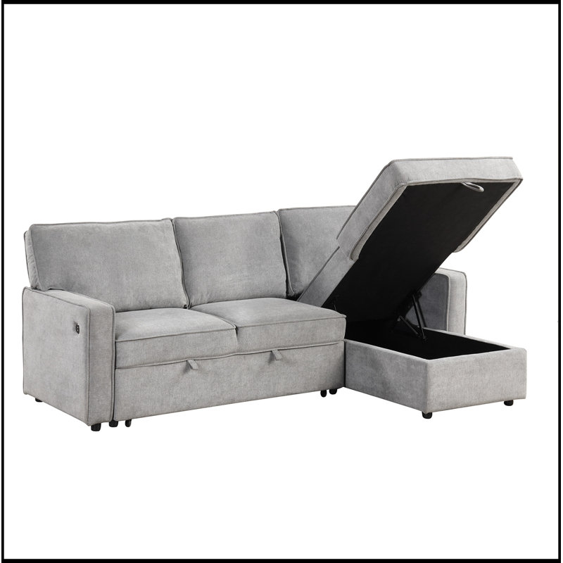 Canapé modulaire en L avec port USB, 2 porte-gobelets, Gris
