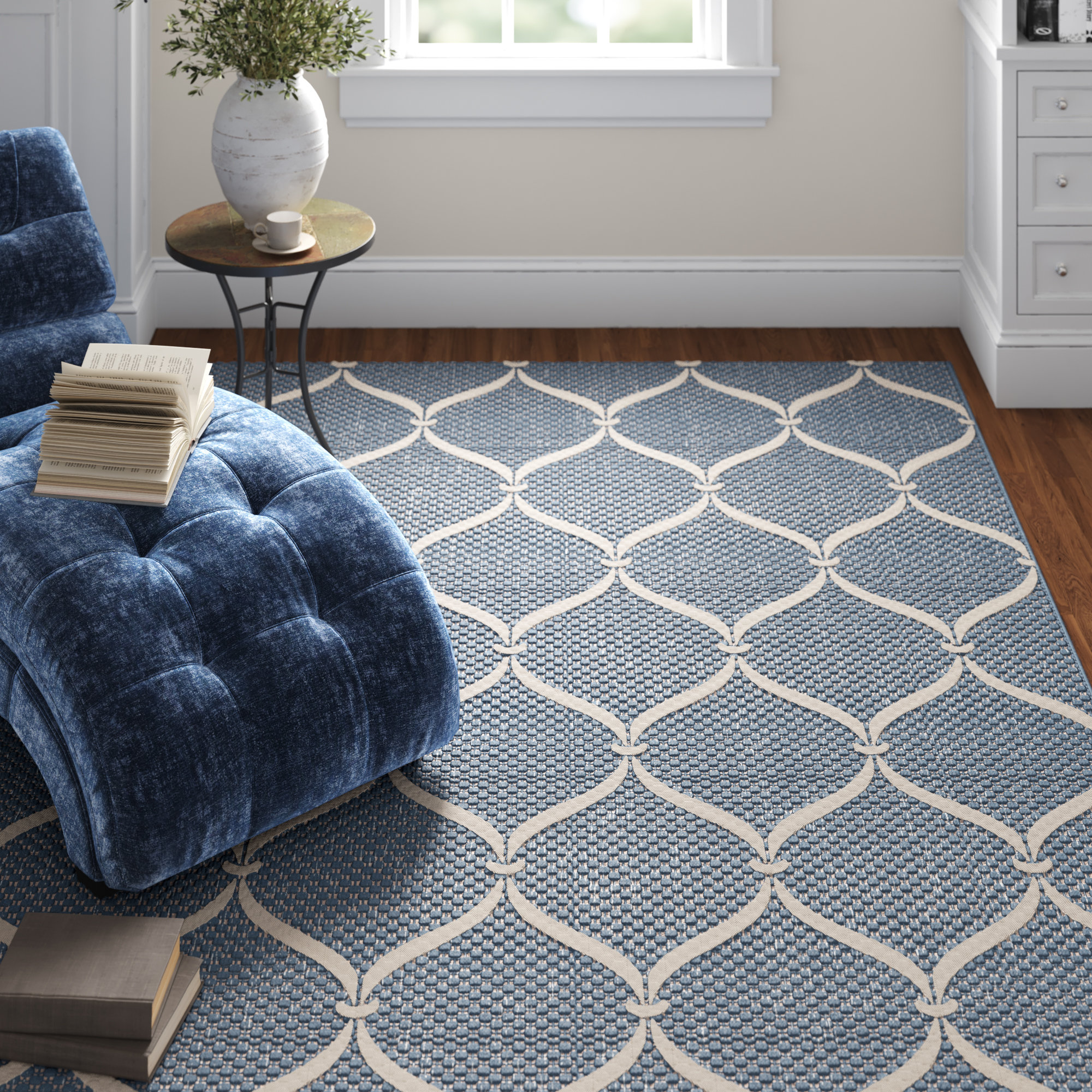 Lark Manor™ Kusilvak Palmetto Area Rug In Blue / Beige | Wayfair