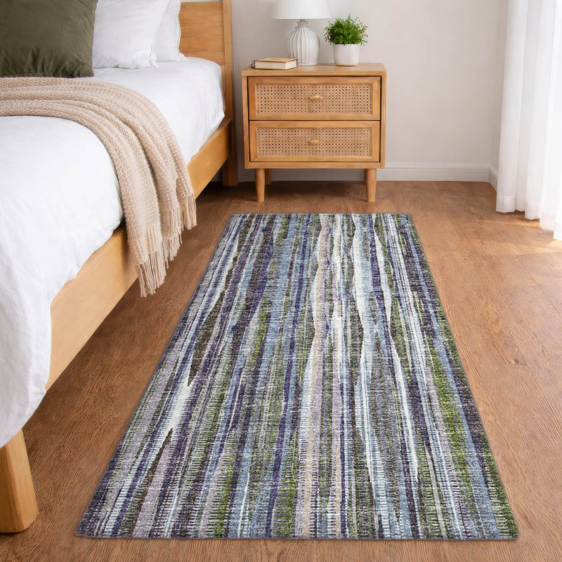 Premium Machine Washable Dream Shag ADS31 Textured Stripes Rug, 2'3" x 7'6" Runner, Plum