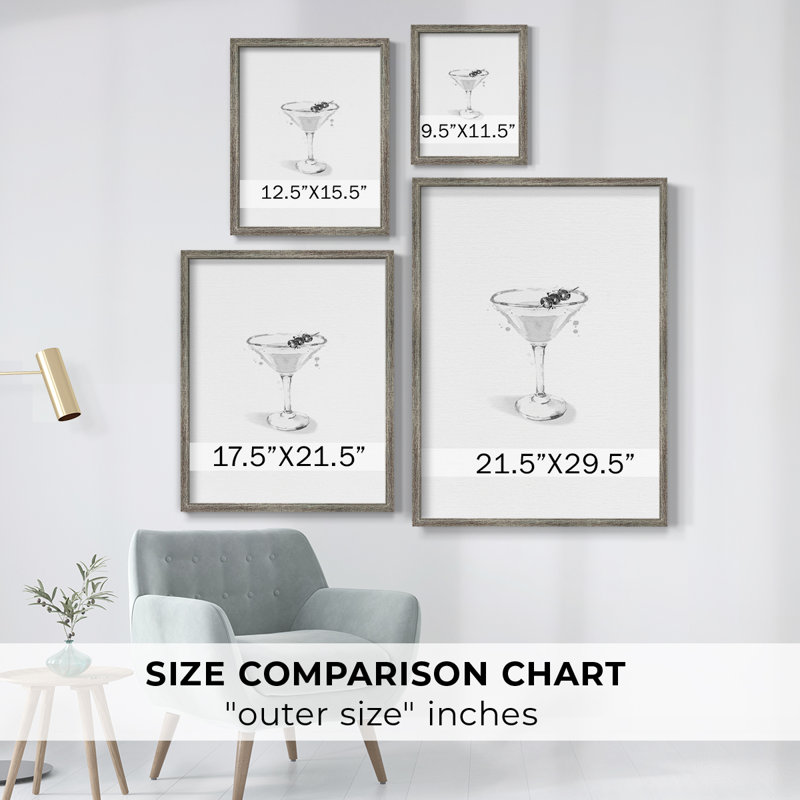 Habillé de martini blanc, reproduction encadrée - bois massif, H 11 po x l 9 po