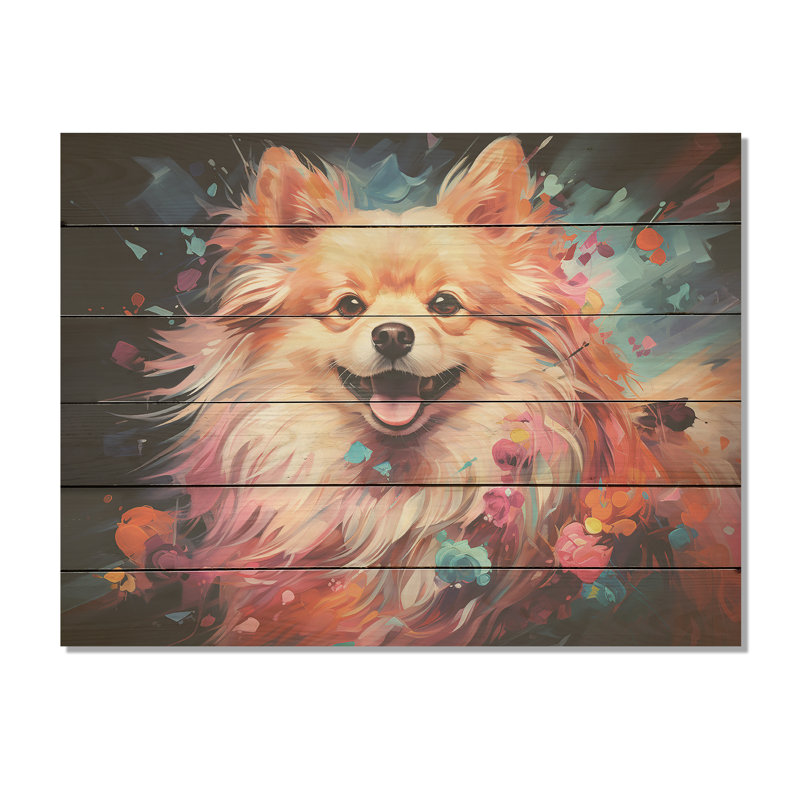 Pomeranian Playfulness I - Dog Wood Wall Art On Natural Pine Wood, 30" H x 40" W