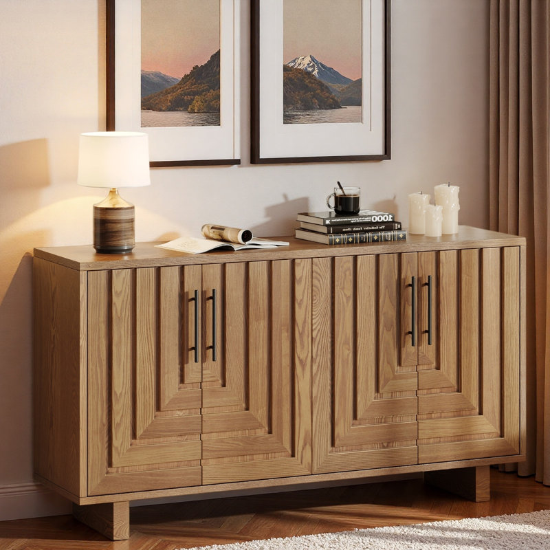 Modern Sideboard With Metal Handles And Geometric Line, Natural