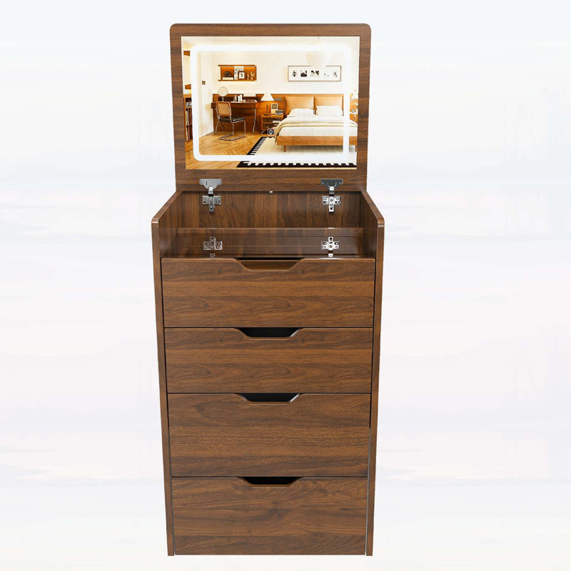 Bureau de coiffeuse 3 en 1 avec miroir éclairé et tabouret, table de maquillage à plateau rabattable, rangement compact pour la chambre à coucher, la salle de bain et le vestiaire