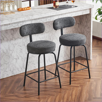 Ensemble de 2 chaises de bar pivotantes à 360 ° pour adultes, tabourets de bar rembourrés avec pieds en métal Boucle Repose-pieds gris foncé pour la salle à manger de l'îlot de cuisine
