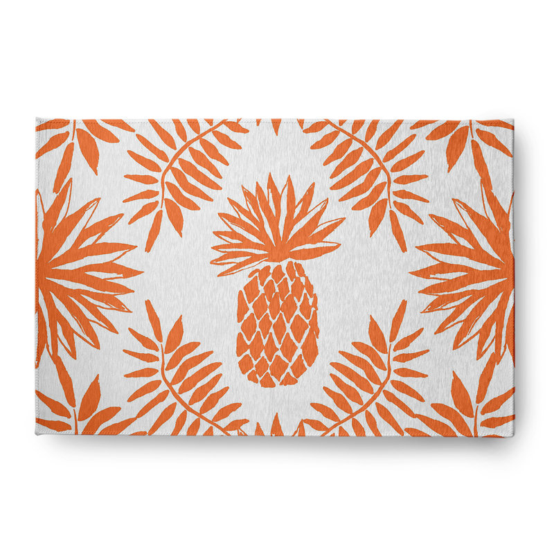 Tapis en chenille ananas et feuilles, Rectangle 4 pi x 6 pi