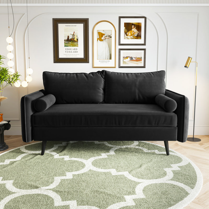 Evalei Velvet Round Arm Sofa, Black, 33.5'' H x 70'' W x 32'' D