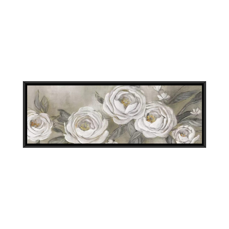 «Cottage Roses», reproduction sur toile, H 12 po x l 36 po x P 1,5 po, Toile avec cadre noir