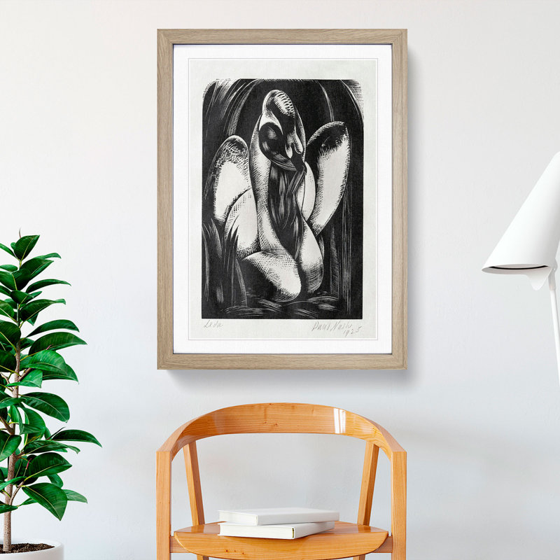 Swan by Paul Nash - Picture Frame Painting, 65cm H x 48cm W x 2cm D, Oak Framed