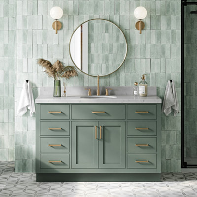 Meuble-lavabo simple en bois massif 54 po Tidworth avec lavabo en quartz Carrara 1,5 po