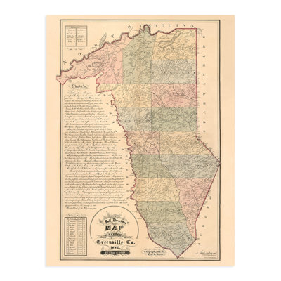 1882 Greenville County South Carolina Map, art mural sur papier