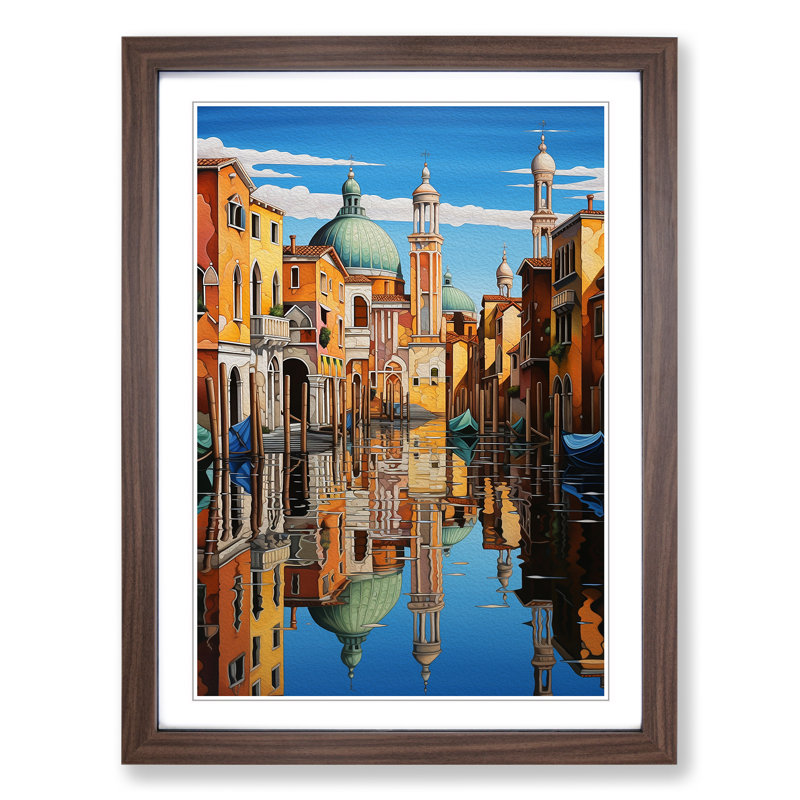 Venice Hard Edge Painting Art - Framed Print, 34cm H x 25cm W, Walnut Framed