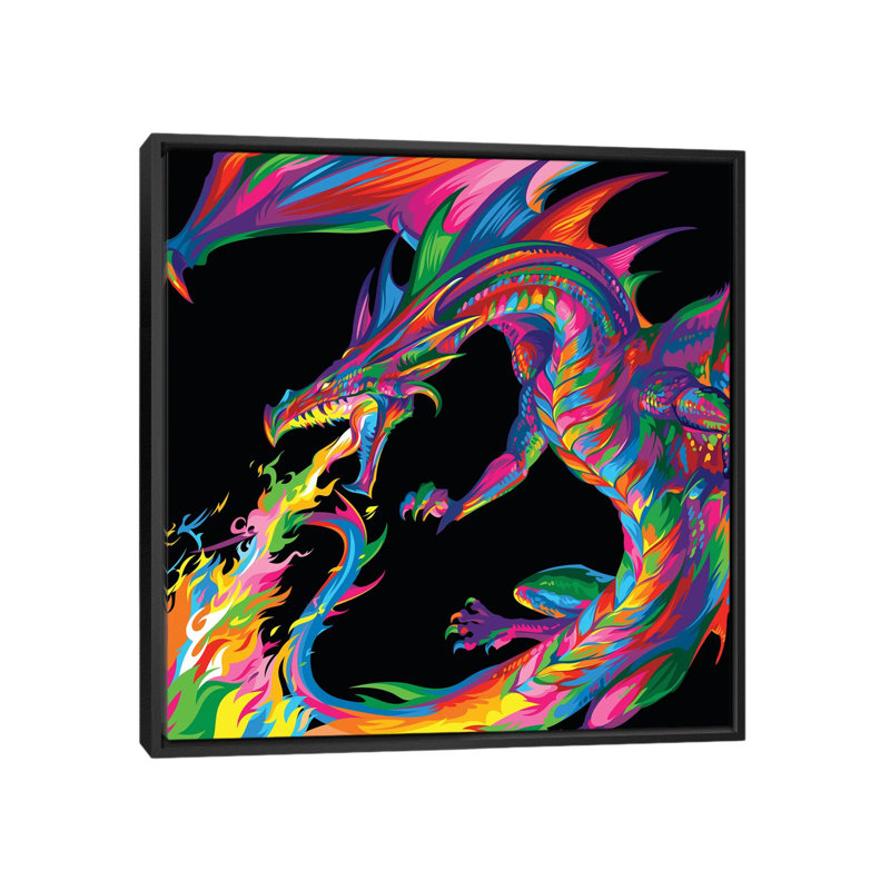 «Fantasy Dragon», impression sur toile, H 37 po x l 37 po x P 1,5 po, Toile encadrée noire, Pas de tapis
