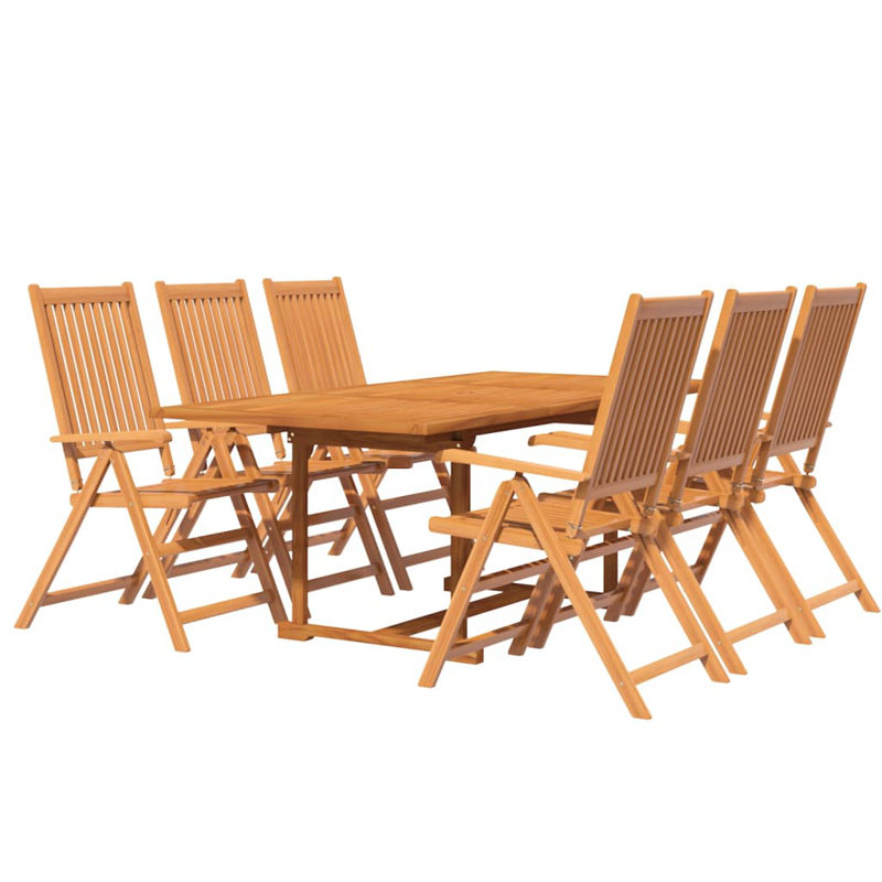 Jameeka 6 - Person Acacia Solid Wood Patio Dining Set Extendable and Umbrella Hole Included Table,, 75cm H x 80cm W x 170cm L