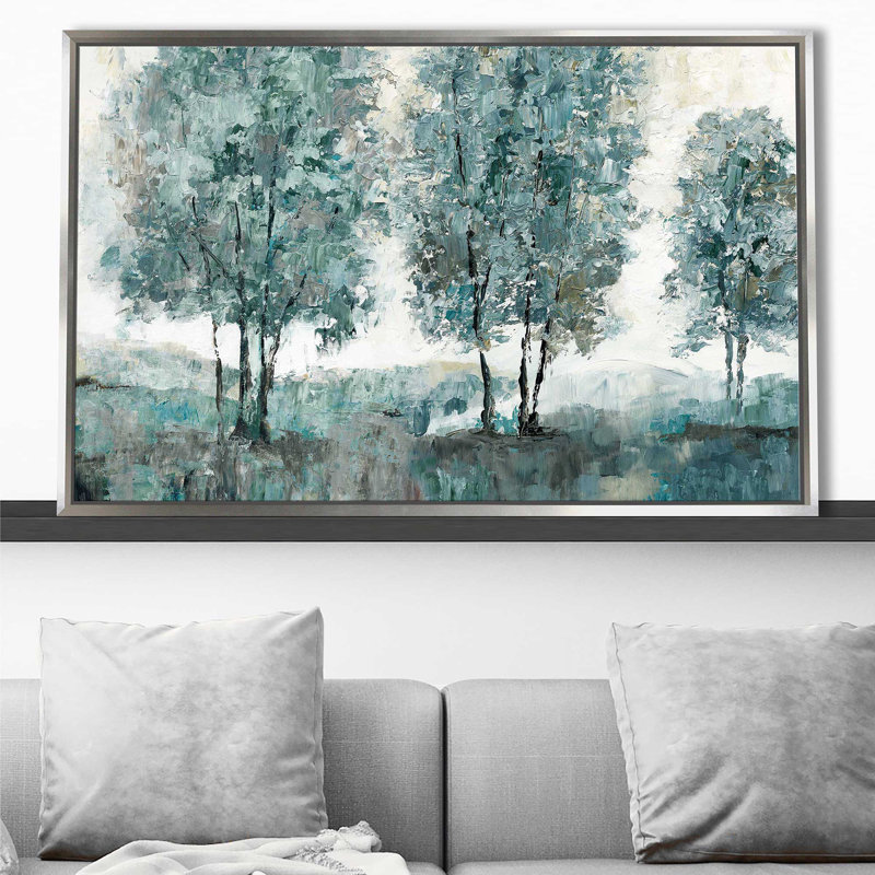 " Teal Sentinel " by Nan, Silver Floater Frame, 31.5" H x 51.5" W x 2" D