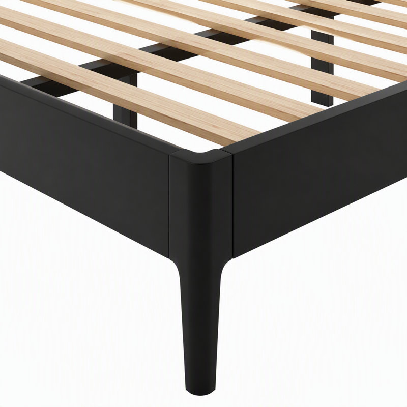 Cadre de lit plateforme en bambou massif de style bohémien | Tête de lit de 46,5 po de hauteur, lit Mid-Century moderne avec lattes en bois et support en métal