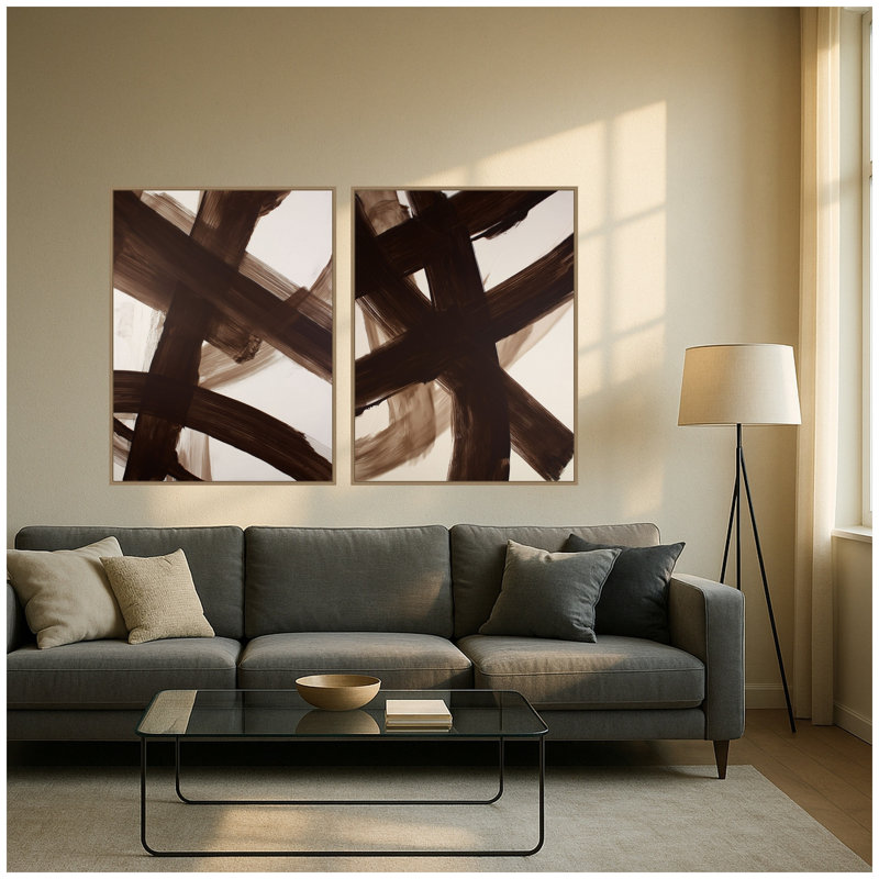 Ensemble d'art mural sur toile brun 2 pièces par Amy Lighthall, H 42 po x l 32 po