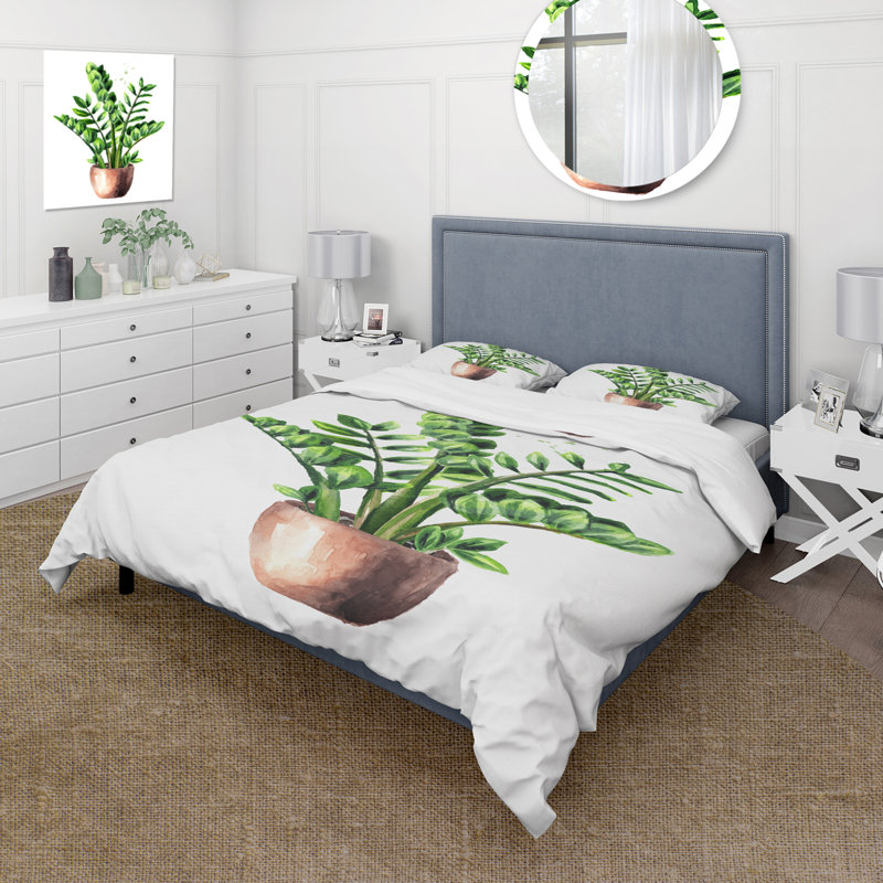 Zamioculcas Tropical Plant With Green Leaves - Traditional Duvet Cover Set - Microfiber Polyester