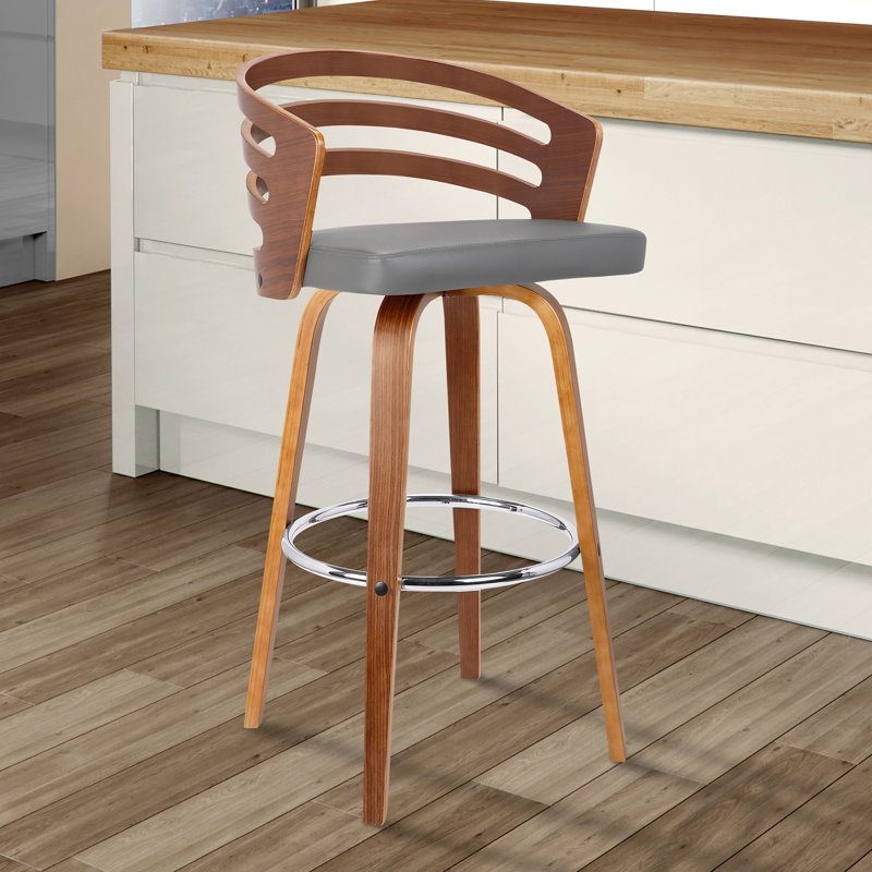 Swivel Upholstered Counter Stool with Solid Wood Frame, 89cm H x 48cm W x 48cm D, Grey