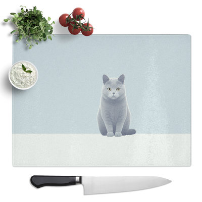 British Shorthair Cat Minimalism  Glass Chopping Board