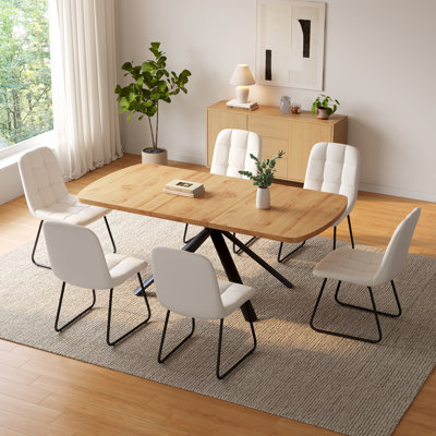 Ensemble de salle à manger 7 pièces Costner, table à finition chêne et chaises rembourrées Costner