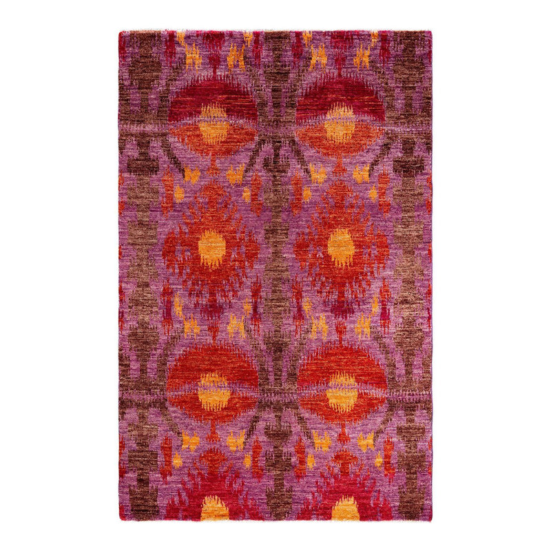 Tapis unique rouge / jaune / brun de 5 pi 10 po x 9 pi 2 po Overyed